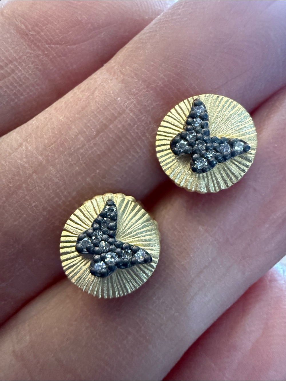 Freida Rothman Natural Diamond Black and Gold Butterfly Stud Earrings